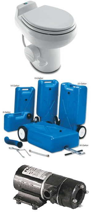 RV toilets, portable waste tanks, waste pumps